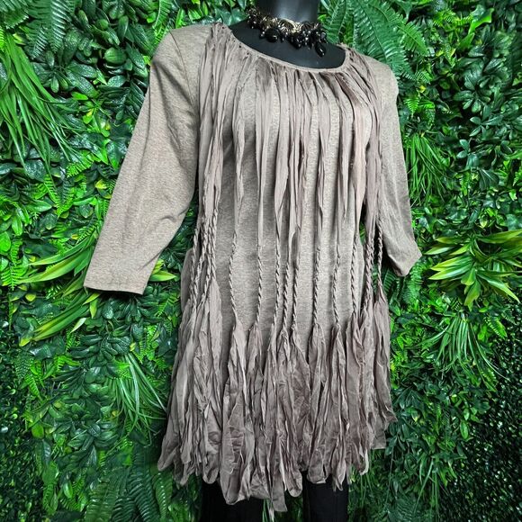 Women Tops Small Brown Braided Fringe Tasseled Accent Blouse KLOSET THERAPY 1601 - Picture 7 of 11
